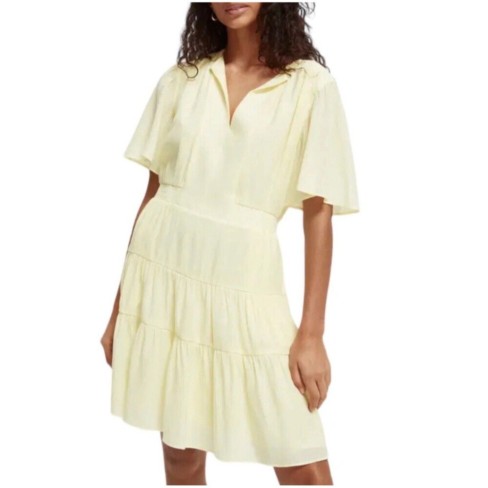 NWT SCOTCH & SODA Women’s Dress MEDIUM Yellow Paneled Gathered Anthropologie‎